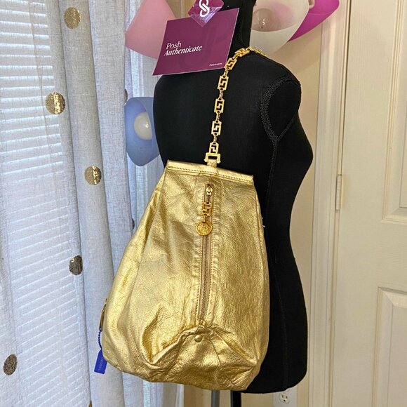 VERSACE LEATHER ONE SHOULDER BACKPACK - GOLD (RARE) main image 5
